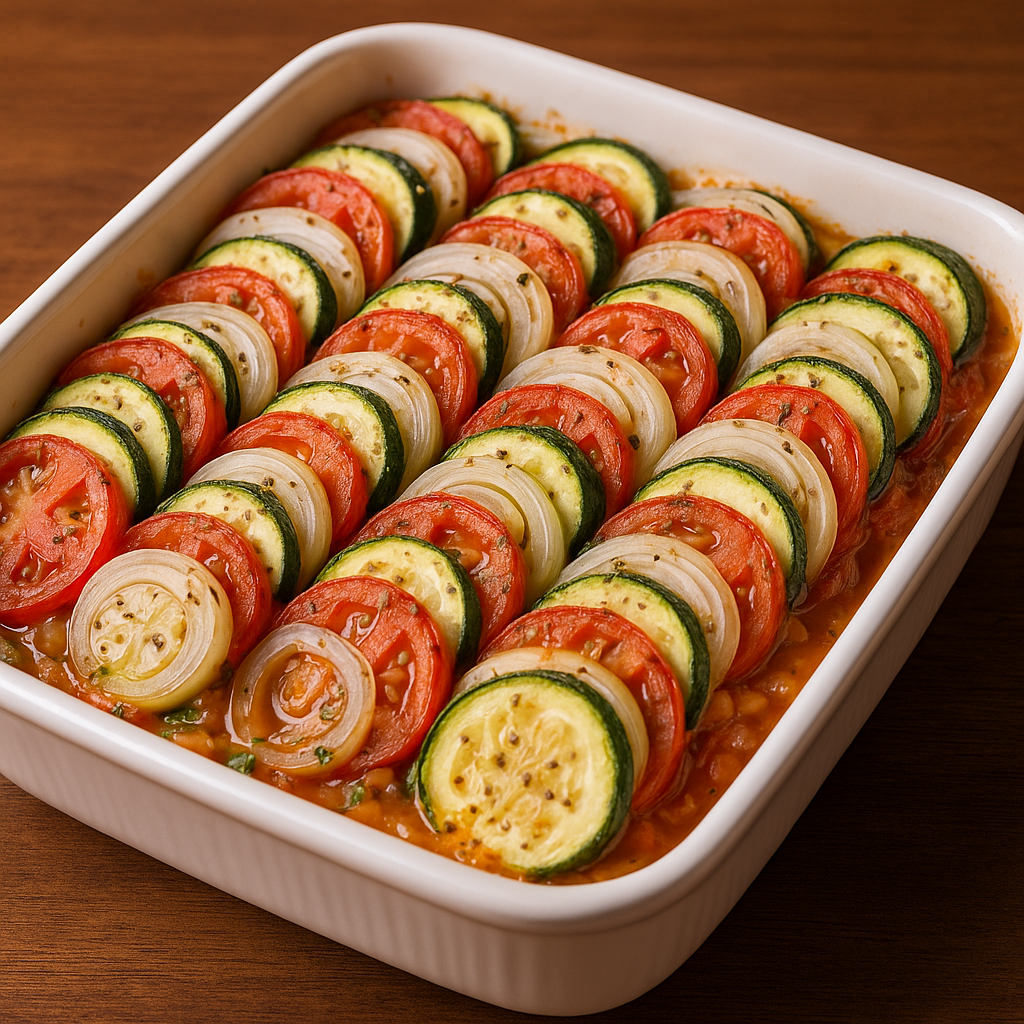 Abobrinha no Forno com Tomate, Cebola e Muçarela